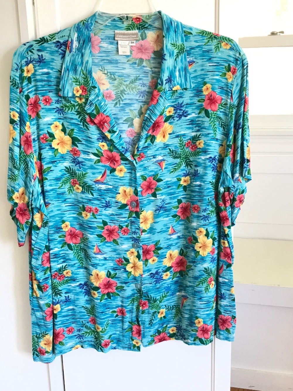 COLDWATER CREEK Tropical Hawaiian Print Blouse Button Down Women’s Plus Size 3X